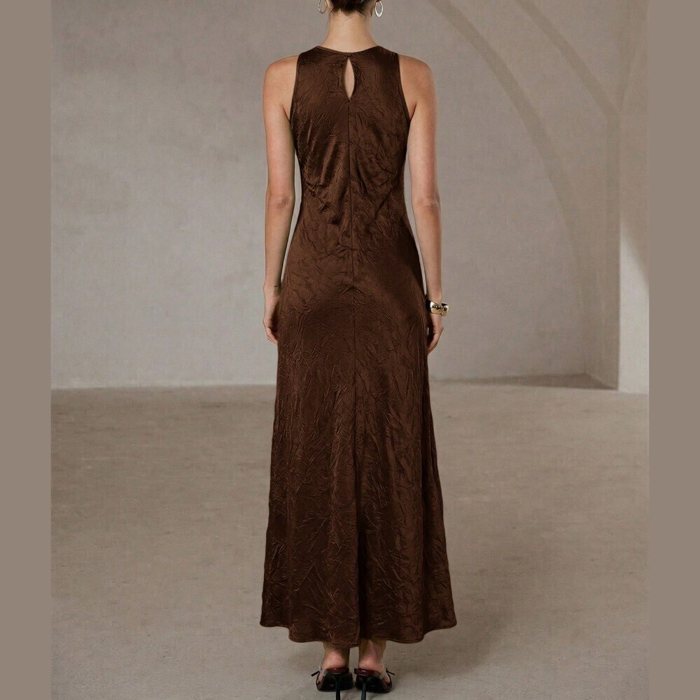 Chocolate Brown Satin Racerback Maxi Dress - Picture 6 of 7